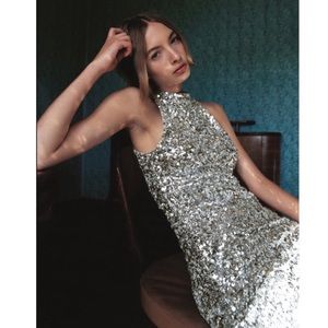 Zara Sequin Maxi Open Back Dress